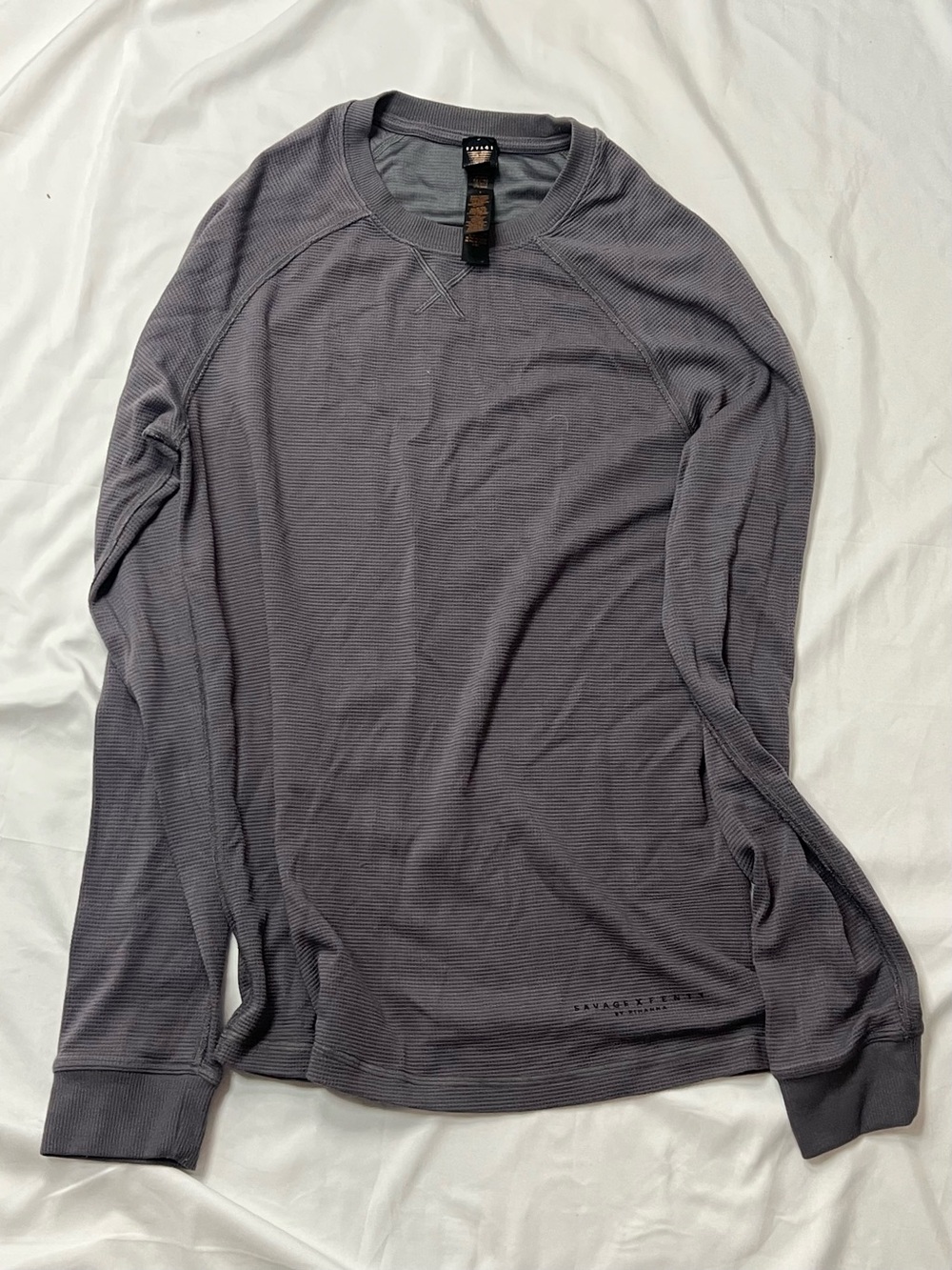 Savage X Fenty Long Sleeve Waffle Crew in Charcoal Gray